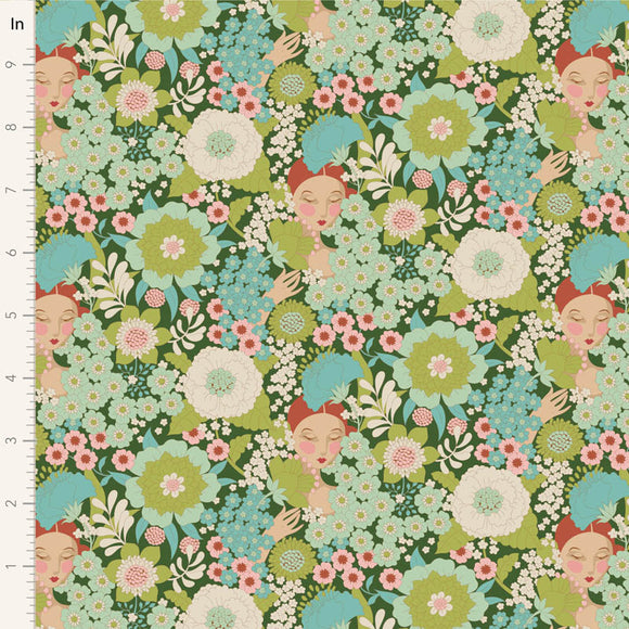 Fabric WALLFLOWER, WALLFLOWER GREEN by TILDA, TIL100605
