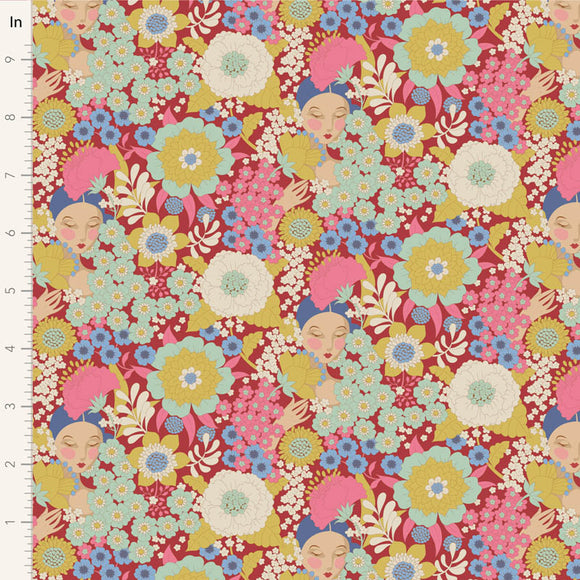 Fabric WALLFLOWER, WALLFLOWER BURGUNDY by TILDA, TIL100606