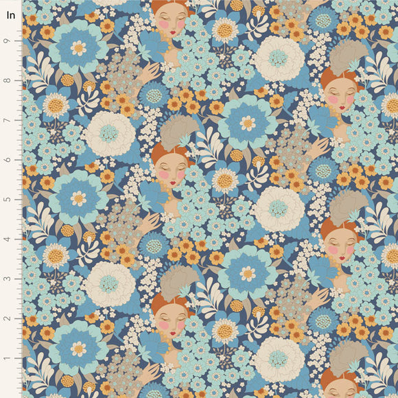Fabric WALLFLOWER, WALLFLOWER BLUE by TILDA, TIL100607