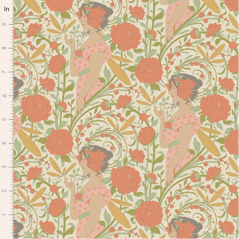 PREORDER! Fabric AUBERY CORAL from SONGBIRD Collection by TILDA, TIL100643