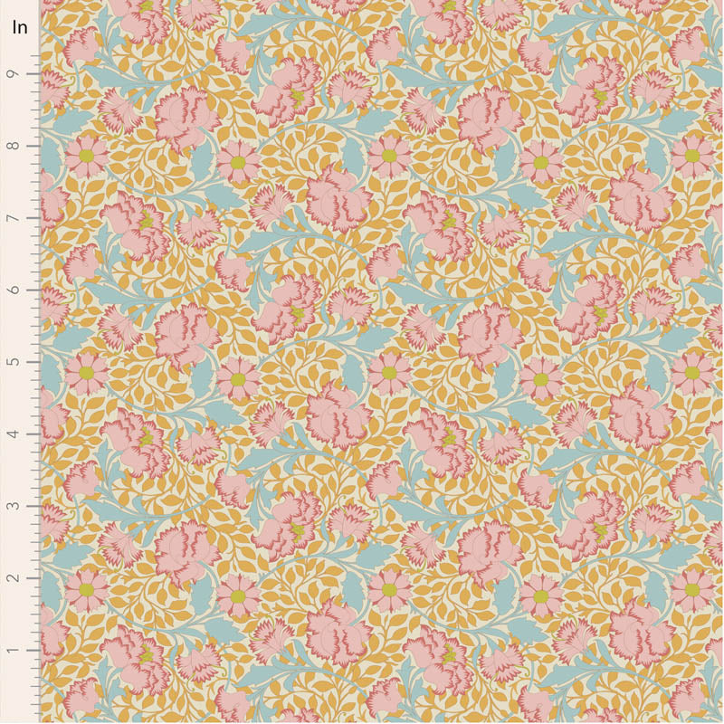 PREORDER! Fabric FLORA MUSTARD from SONGBIRD Collection by TILDA, TIL100658