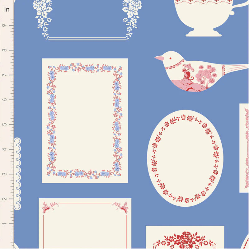 Fabric LABELS AND ORNAMENTS BLUE, A BLENDER for SOMETHING BLUE Collection by TILDA, TIL110173
