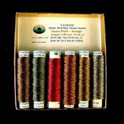 Au Ver a Soie by Valdani Designer Embroidery Silk Floss Set NOSTALGIC, Silk Perle size 12, 6 assorted colors, 22 yds in each skein.