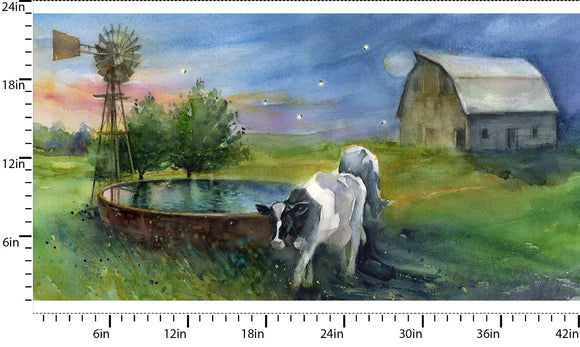 Fabric NIGHT ON THE FARM PANEL from Country Living Collection by John Keeling for 3 Wishes, # 21684-PNL-CTN-D