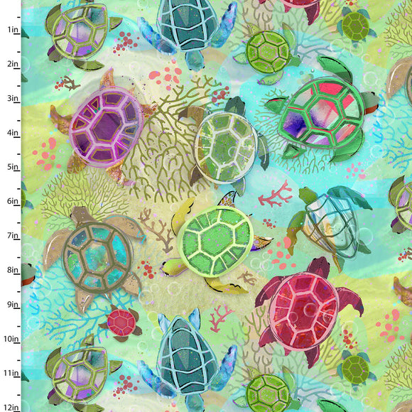 Fabric TURTLE BAY MULTI from Shining Sea Collection by Connie Haley for 3 Wishes, # 21686-MLT-CTN-D