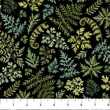 Fabric SMALL FERNS BLACK DP27513-99 from WILD HARVEST Collection by Deborah Edwards for Northcott Fabrics