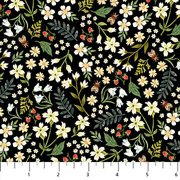 Fabric FLOWERS BLACK DP27515-99 from WILD HARVEST Collection by Deborah Edwards for Northcott Fabrics