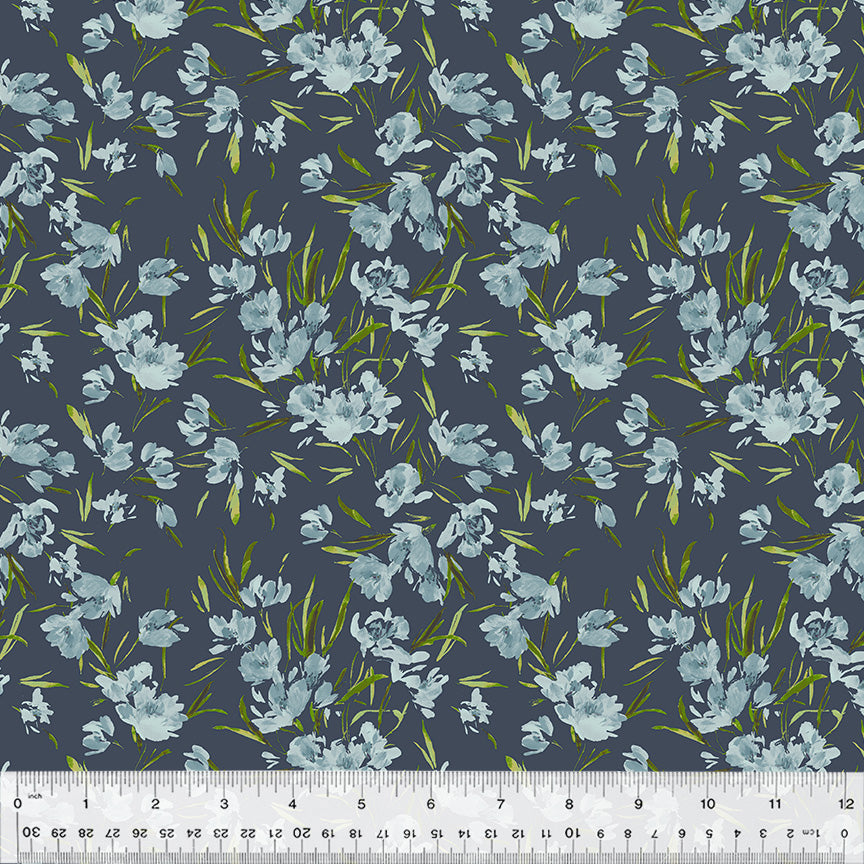 Cotton Fabric, PEONY TULIP SLATE, 53787D-10, Perennial Collection by Kelly Ventura for Windham Fabrics