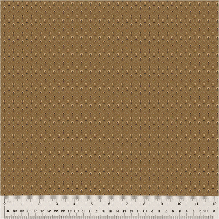 Petite Jeanne Collection, FLORAL TILE BROWN Quilting Fabric from L'Atelier Perdu for Windham Fabrics, 53946-8