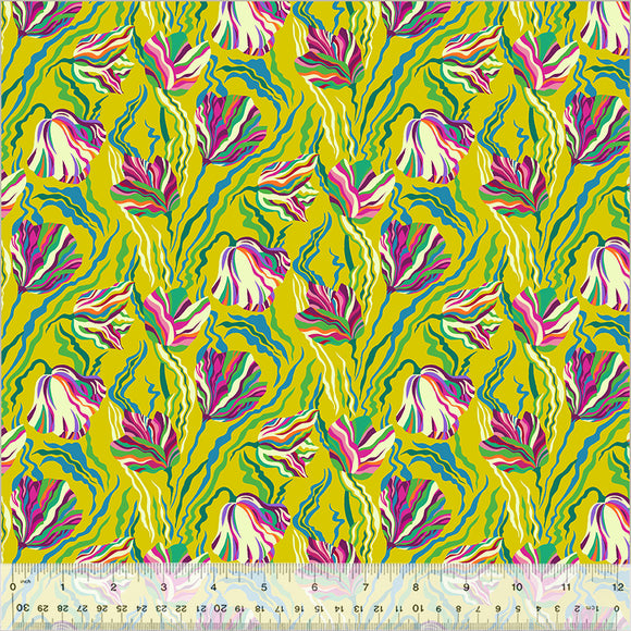 Cotton Fabric TULIP CHARTREUSE from BOTANICA Collection, Windham Fabrics, 54014-4