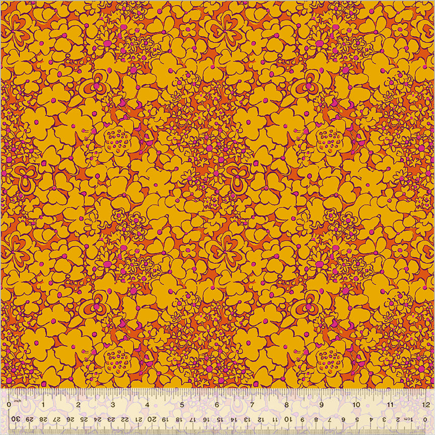 Cotton Fabric PERIWINKLE TANGERINE from BOTANICA Collection, Windham Fabrics, 54016-11