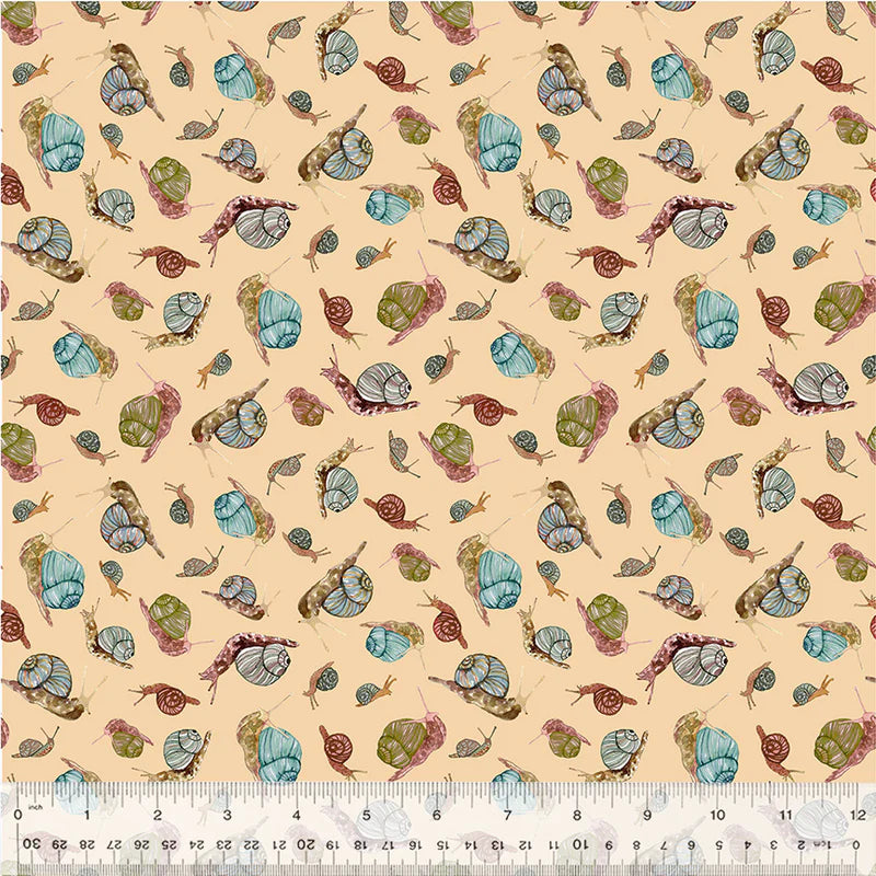 Cotton Fabric Snails 54773D-7 Beige, FOREST FRUITS Collection from Betsy Olmsted for Windham