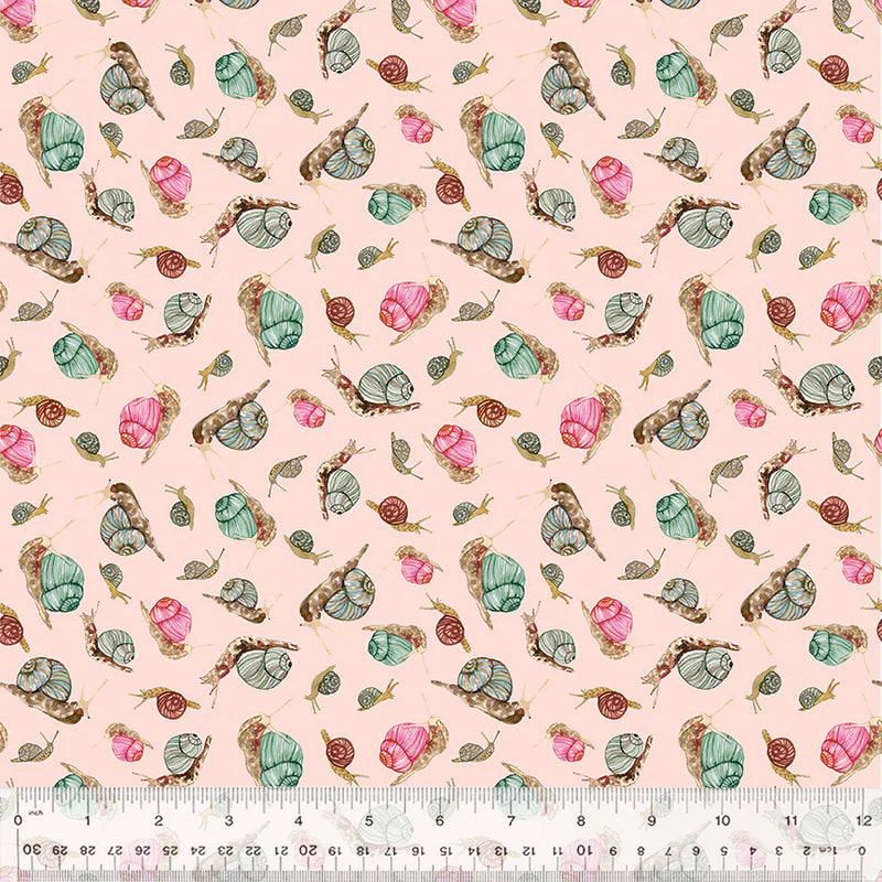 Cotton Fabric Snails 54773D-8 Pale Pink, FOREST FRUITS Collection from Betsy Olmsted for Windham