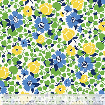 Cotton Fabric PACKED PETALS 54790-3 Blue, MERRY-GO-ROUND Collection from Whistler Studios for Windham