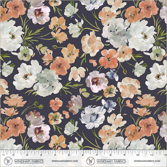 Cotton Fabric RUNUNCULUS 54874D-19 Navy, Bloomfield Collection by Kelly Ventura for Windham