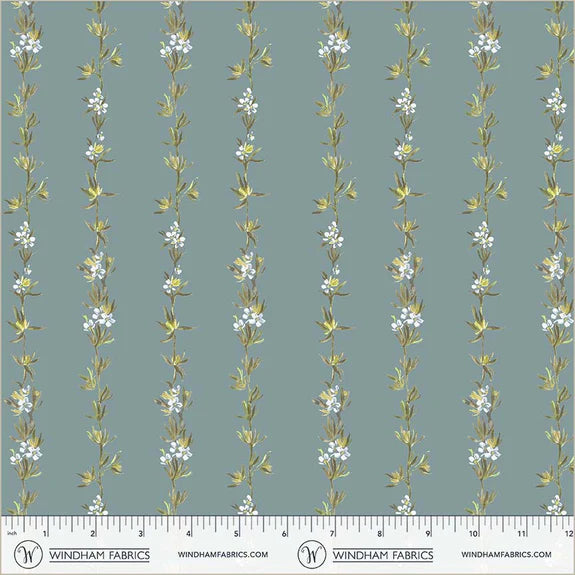 Cotton Fabric, CLIMBING VINES 54876D-12 Lake, Bloomfield Collection by Kelly Ventura for Windham