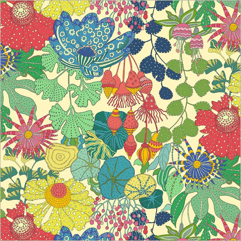 Cotton Fabric PEONY PARK 54974D-2 Cream from SUNSHINE Collection by Sally Kelly for Windham