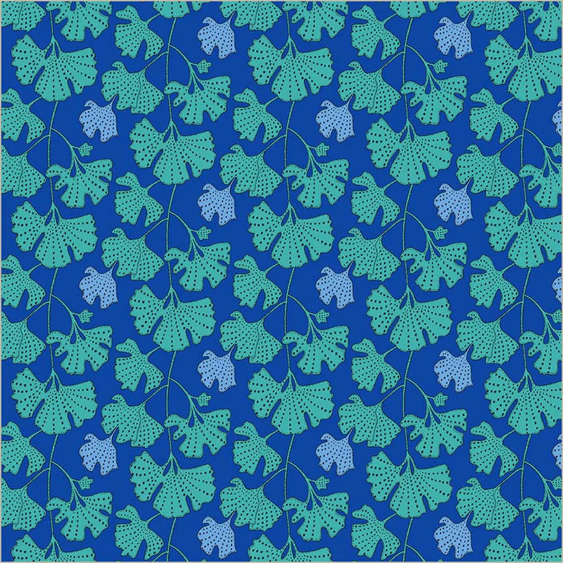 Cotton Fabric GINKGO 54978D-10 Cerulean from SUNSHINE Collection by Sally Kelly for Windham