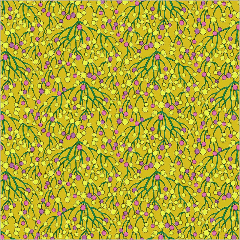 Cotton Fabric HUCKLEBERRY 54980D-14 Chartreuse from SUNSHINE Collection by Sally Kelly for Windham