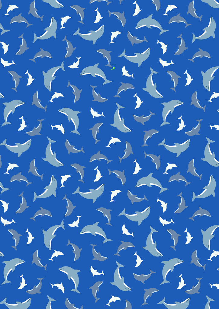 GLOW in the DARK Fabric SSCATTERED DOLPHINS 2 Cobalt Blue from Ocean Glow Collection By Lewis and Irene D#A782 C#3