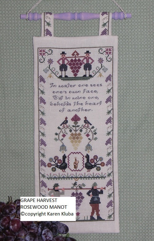 Cross-Stitch Sampler Pattern GRAPE HARVEST by Karen Kluba from Rosewood Manor, C-013