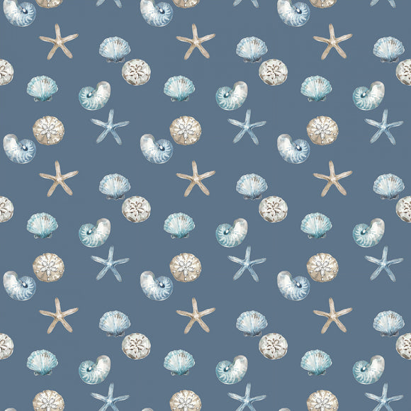 Fabric BLUE ESCAPE COASTAL SHELL TOSS COLONIAL from Riley Blake Designs, C14513-COLONIAL