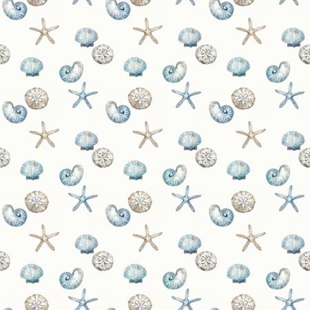 Fabric BLUE ESCAPE COASTAL SHELL TOSS OFF WHITE from Riley Blake Designs, C14513-OFF WHITE
