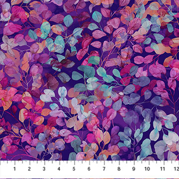 Fabric LEAVES PURPLE MULTI DP27505-85 from DRAGONFLY DANCE Collection by Deborah Edwards and Melanie Samra for Northcott