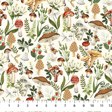 Fabric MUSHROOMS CREAM DP27510-11 from WILD HARVEST Collection by Deborah Edwards for Northcott Fabrics