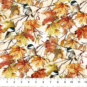 Fabric DP28057-11 BIRDS CREAM MULTI from AUTUMN BREEZE Collection by Deborah Edwards and Melanie Samra for Northcott