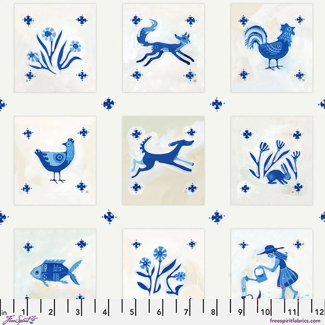 Fabric AZULEJOS AZUL, from AZUL Collection by Adam Trest, PWAT013.AZUL