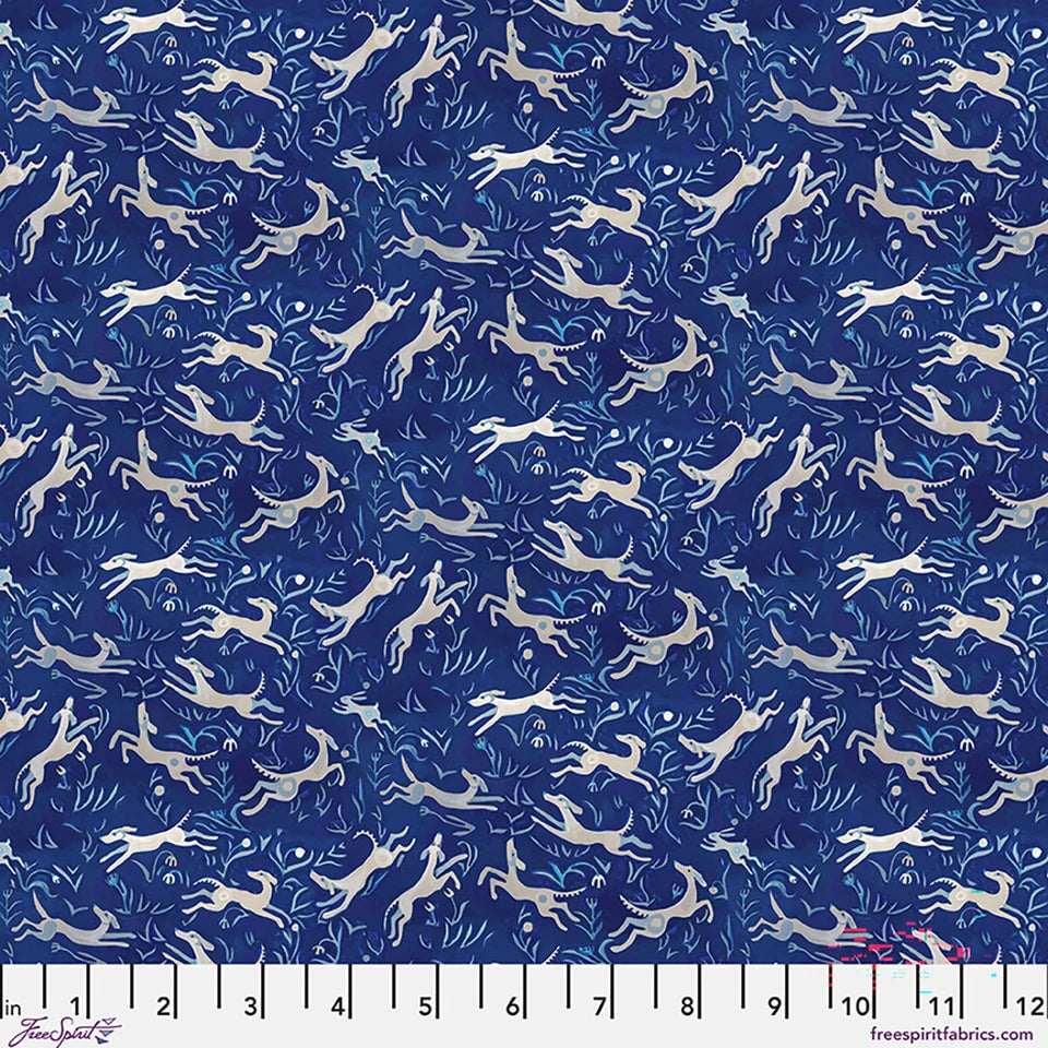 Fabric CHASING RABBITS AZUL, from AZUL Collection by Adam Trest, PWAT019.AZUL