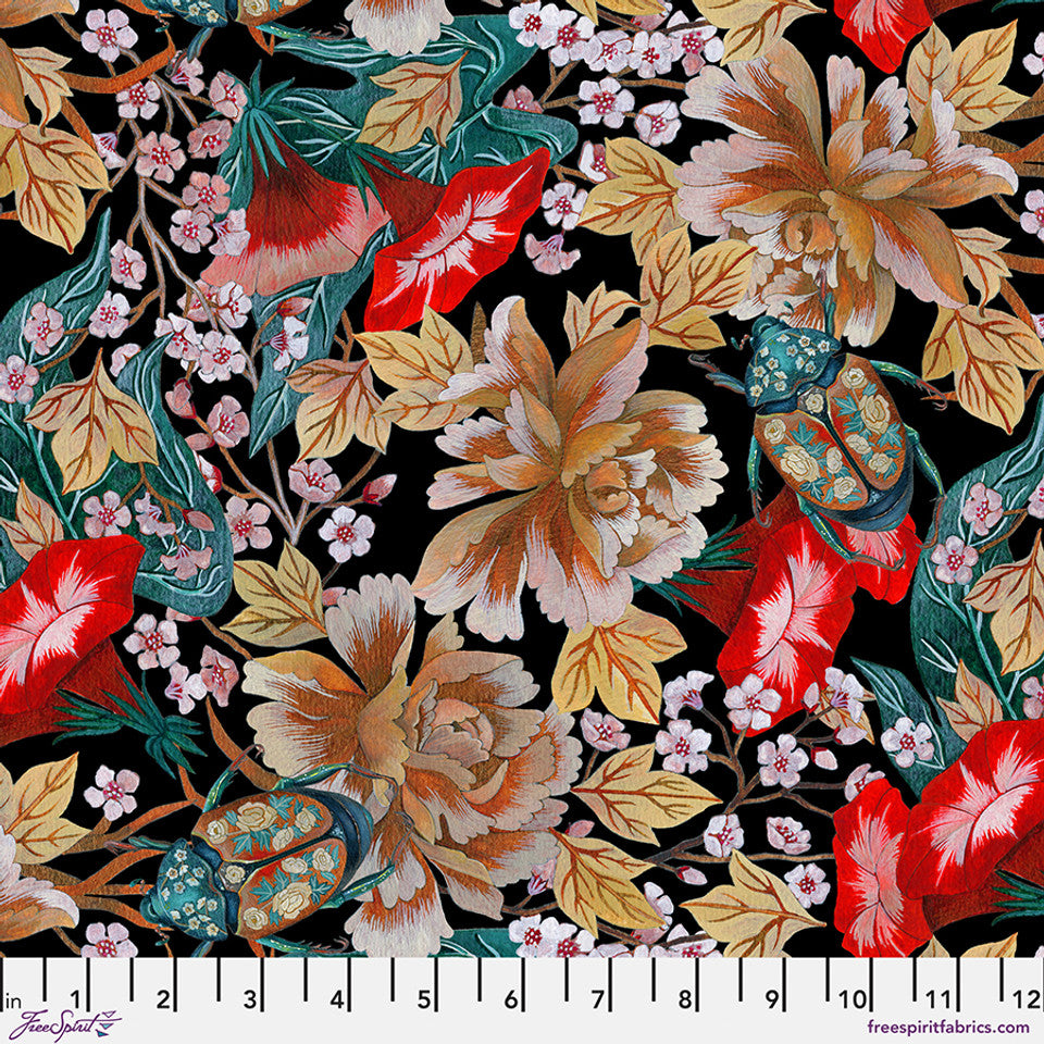 Fabric JAPANESE BEETLE BLACK from NOCTURNAL CREATURES Collection by Maria Matos PWMM004.BLACK