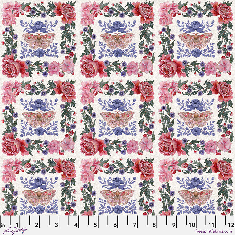 Fabric SILK MOTH WHITE from NOCTURNAL CREATURES Collection by Maria Matos PWMM005.WHITE