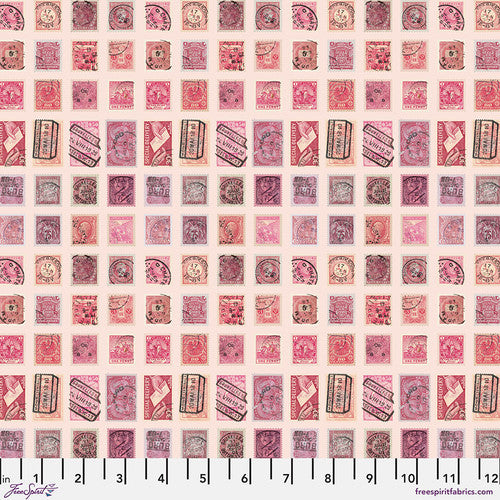 Fabric PINK - STAMPS, PWTH211.PINK, from Palette Pink Collection Designed by Tim Holtz