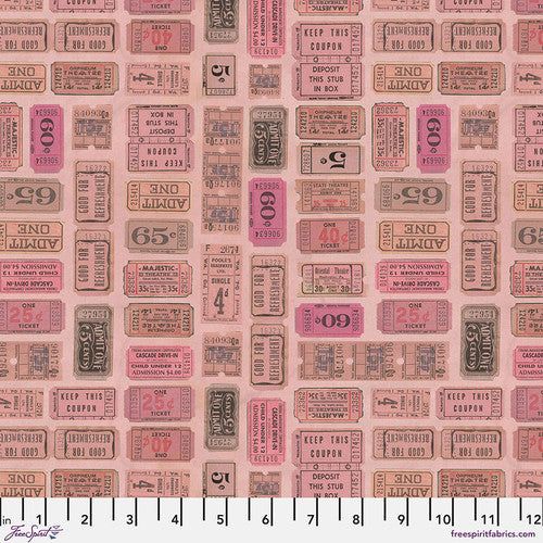 Fabric PINK - TICKETS, PWTH212.PINK, from Palette Pink Collection Designed by Tim Holtz