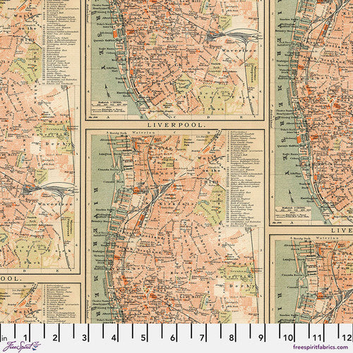 Fabric ORANGE-MAP, PWTH233.ORANGE, from Palette ORANGE Collection by Tim Holtz