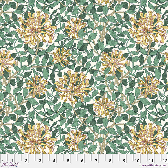 Fabric HONEYSUCKLE WHITE, from Leicester Collection, Original Morris & Co for Free Spirit, PWWM057.WHITE