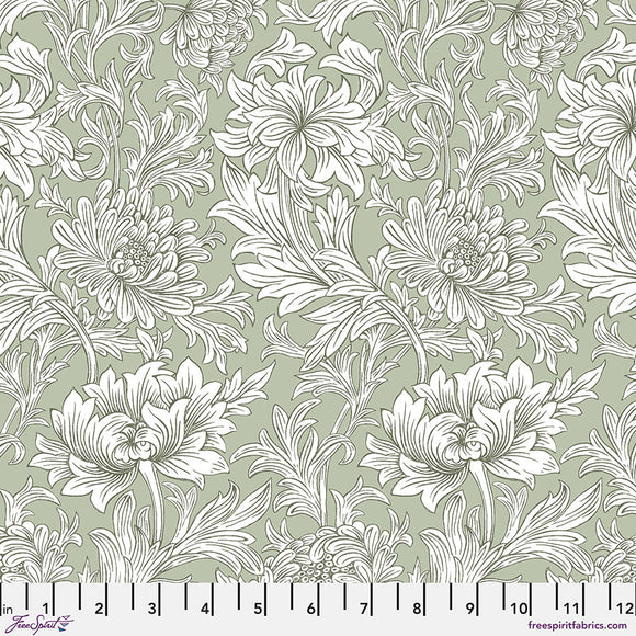 Fabric CHRYSANTHEMUM TONAL OLIVE, from Leicester Collection, Original Morris & Co for Free Spirit, PWWM080.OLIVE