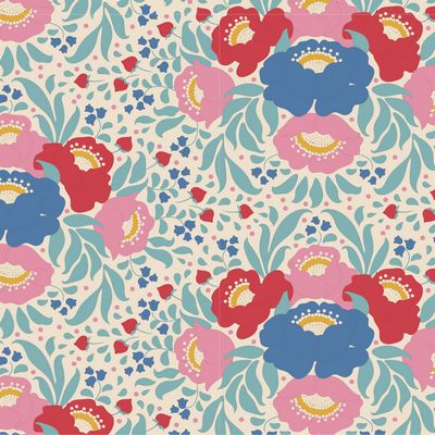 Fabric JUBILEE-AUTUMN BOUQUET TEAL by TILDA, TIL100558