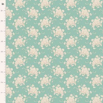 Fabric SUNDAY BRUNCH WHITE FLOWER TEAL by TILDA, TIL100581