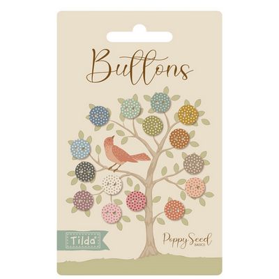 Tilda BUTTONS, of POPPYSEED Collection, 15 pcs set, 9mm/0.35"diameter, TIL400078