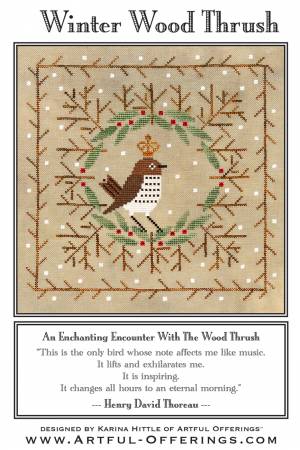 Cross-Stitch Sampler Pattern WINTER WOOD THRUSH # XS24202 by Artful Offerings