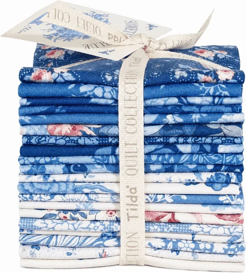 Fabric, 20 Fat 1/4s (20" X 22") bundle from Tilda, FULL SOMETHING BLUE Collection, TIL300265