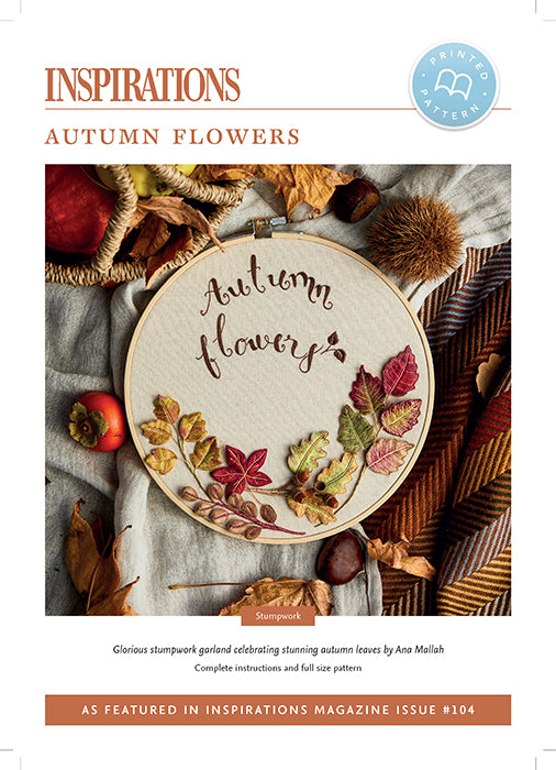 Pattern i104, AUTUMN FLOWERS by Ana Mallah for Inspiration Studios, Featuring Stumpwork Embroidery