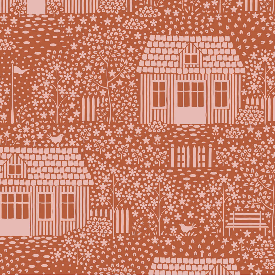 Fabric MY NEIGHBORHOOD RUST  from Tilda, Hometown Collection, TIL110059
