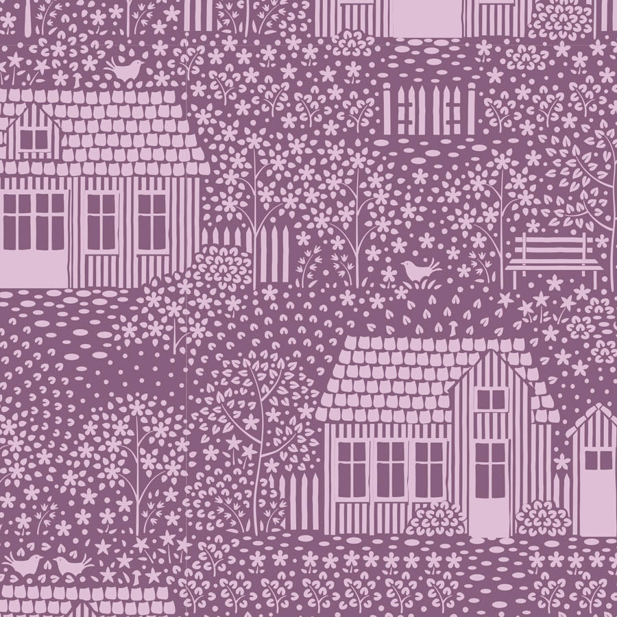 Fabric MY NEIGHBORHOOD LILAC  from Tilda, Hometown Collection, TIL110062