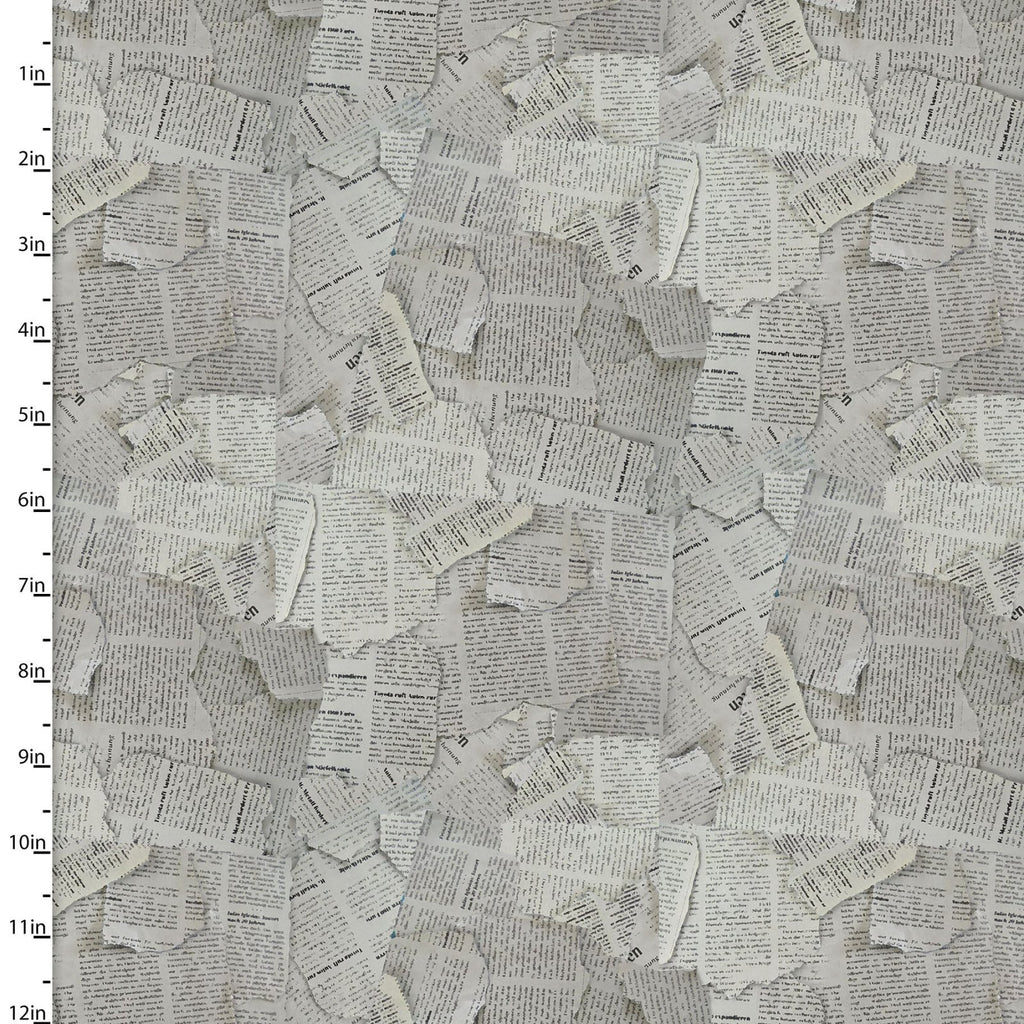Newspaper Print Quilting Fabric from The Great Outdoors Collection by Connie Haley from 3 Wishes, 16033-GRY-CTN-D