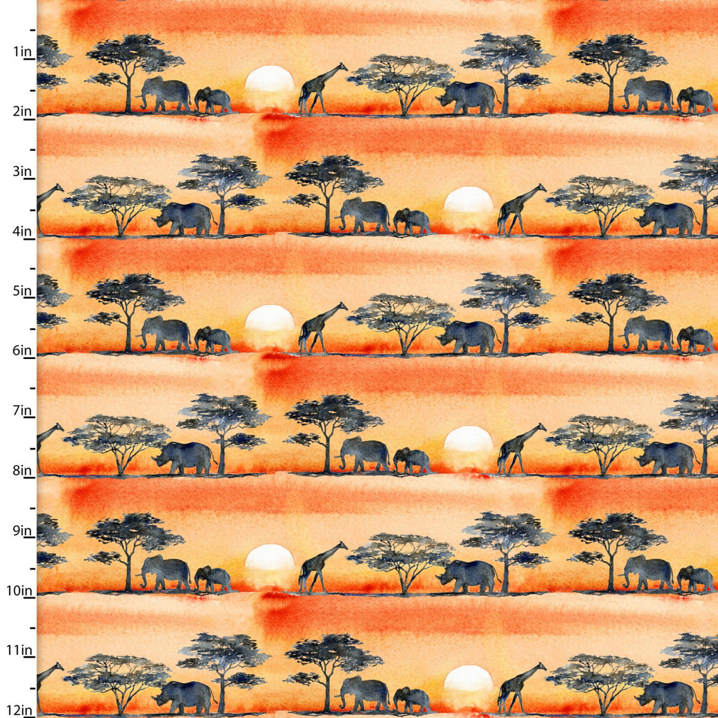 Fabric SUNSET SAFARI, MULTI, from Into The Wild Collection by John Keeling for 3 Wishes, # 20181-MLT-CTN-D