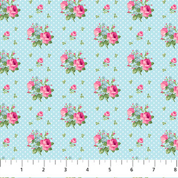 Fabric Medium Rose Light Blue multi 24898-42 from the Tea for Two Collection by Northcott Studio